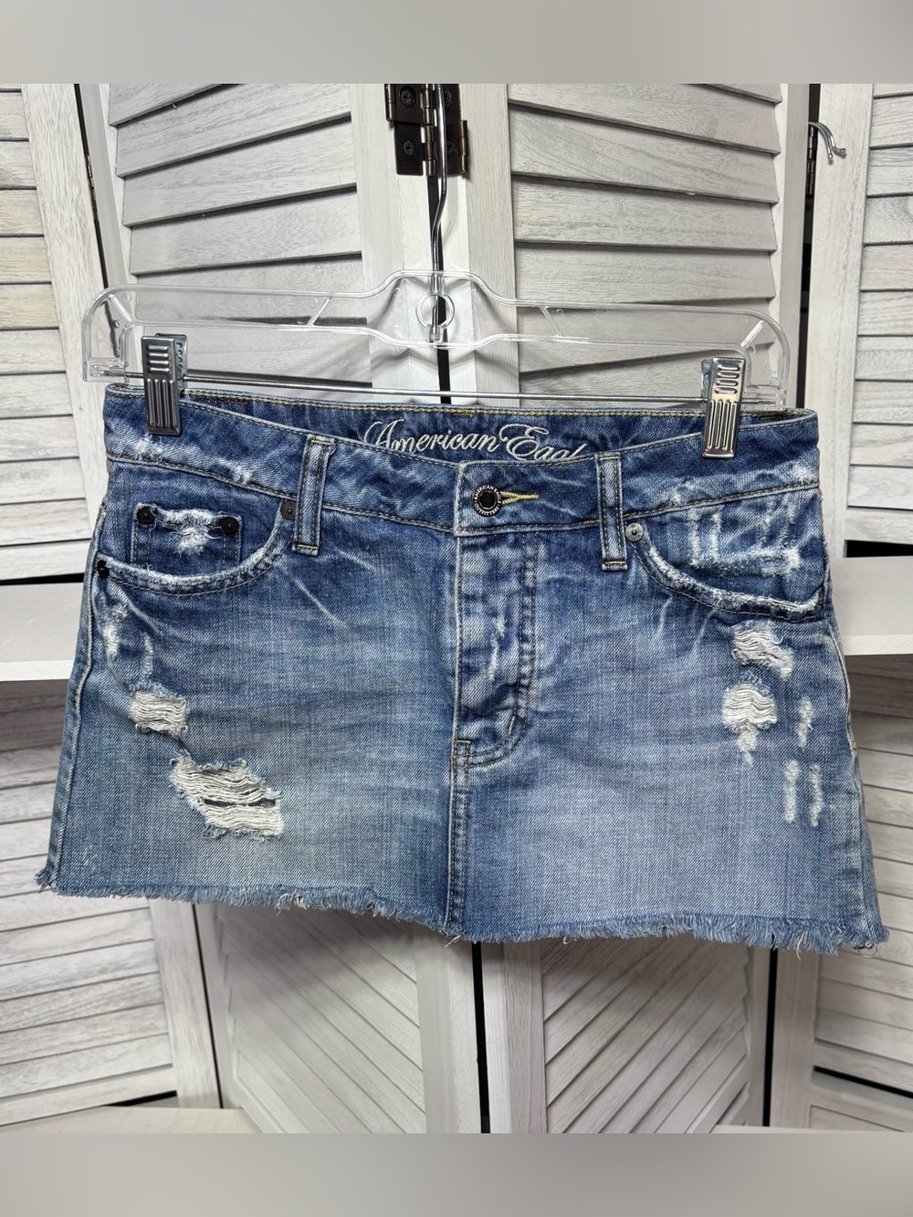 American Eagle Distressed Denim Mini Skirt Size 0